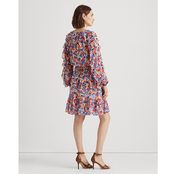 Lauren Ralph Lauren: Floral Crinkled Georgette Dress Save to Wishlist (NWT) - Picture 3 of 7